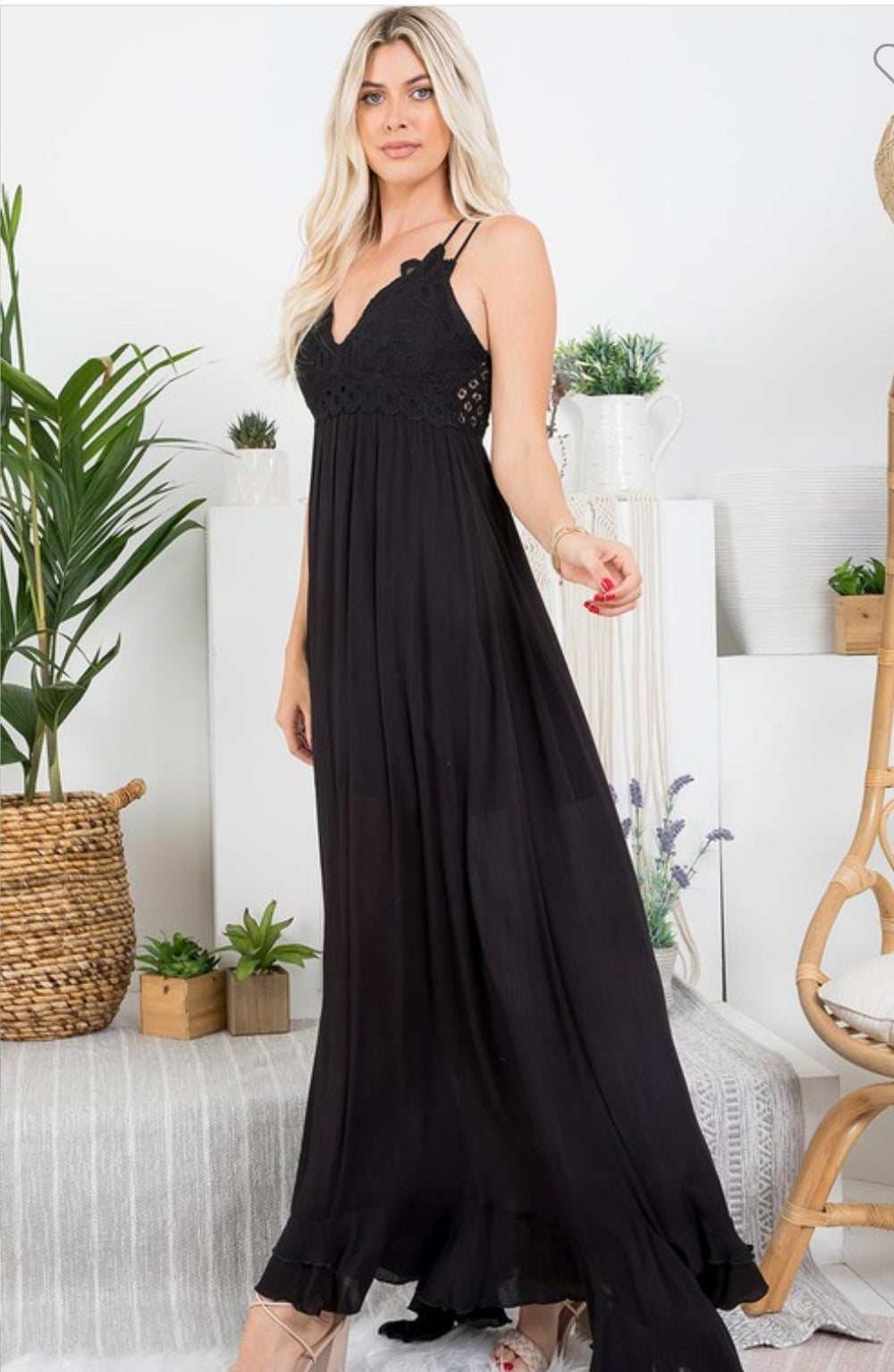 Black Crochet Lace Maxi Dress