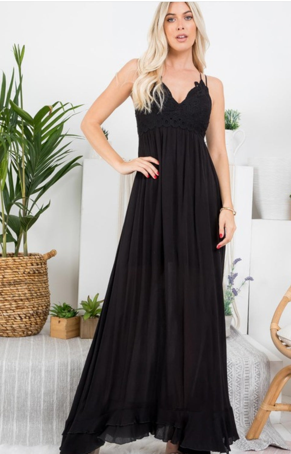 Black Crochet Lace Maxi Dress