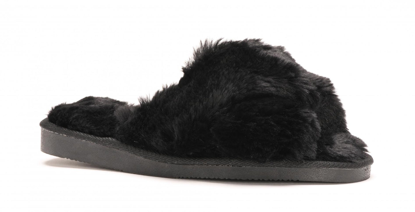 Cozy fuzzy indoor/outdoor flip-flop Black