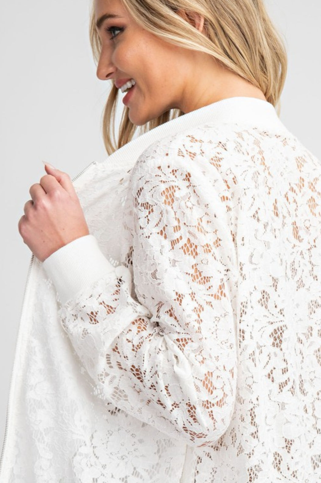 Lace Bomber Jacket White