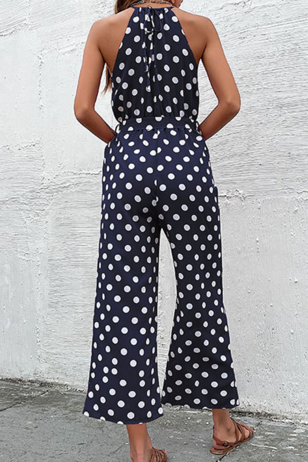 Polka Dot Grecian Wide Leg Jumpsuit